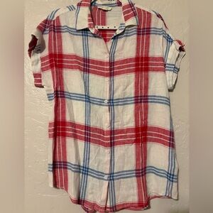 Beachlunchlounge Women’s Red and Blue Striped Shirt size Medium